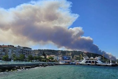 Çanakkale’de orman yangını! Gemi trafiği askıya alındı