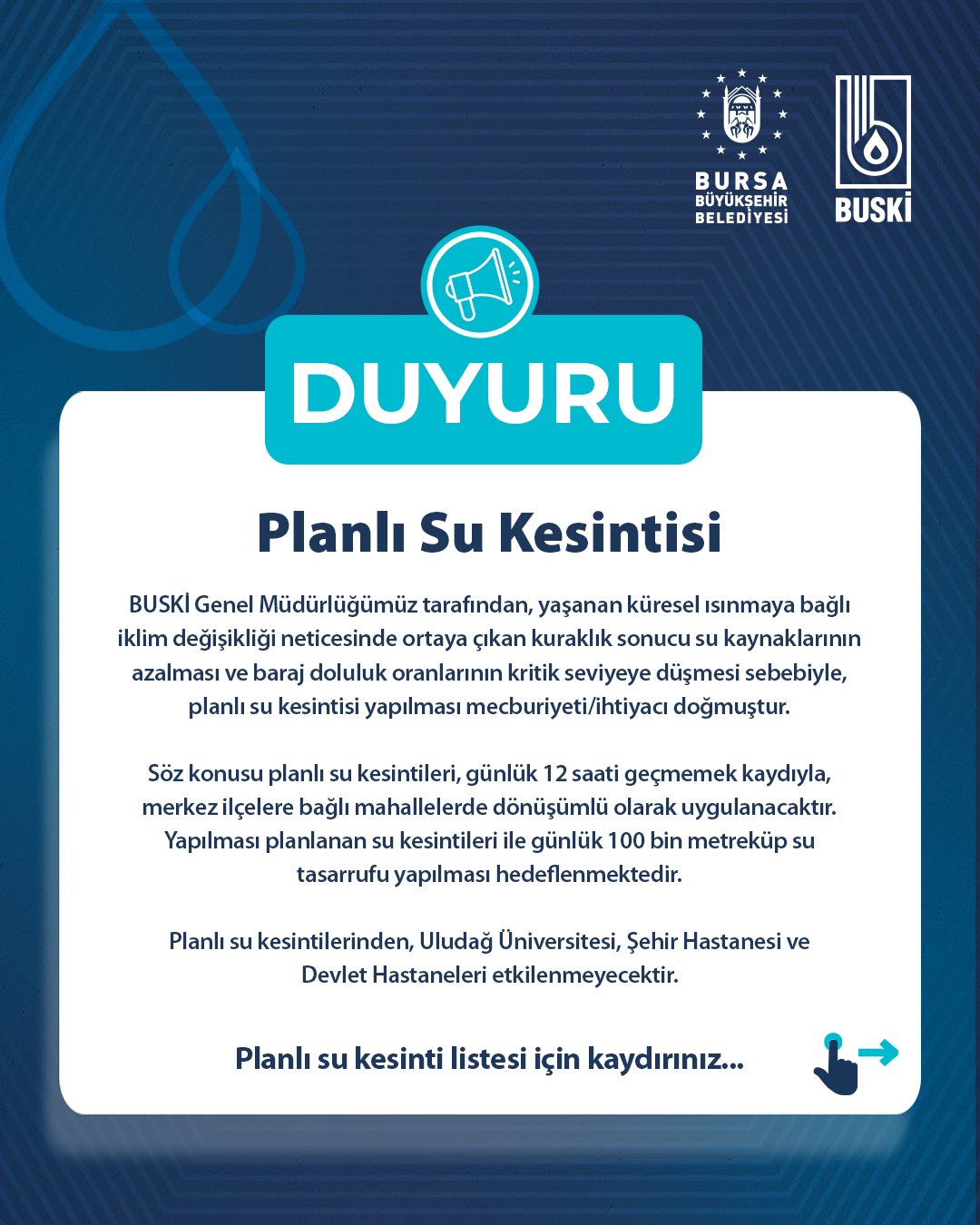 Bursa'da planlı su kesintileri